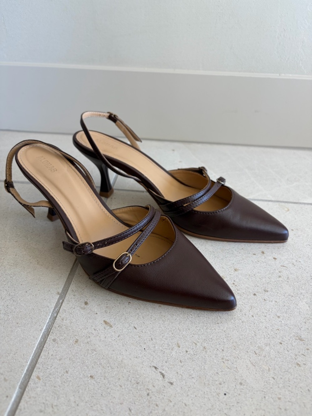 ALOHAS Dark Brown Pointed Slingback Heels